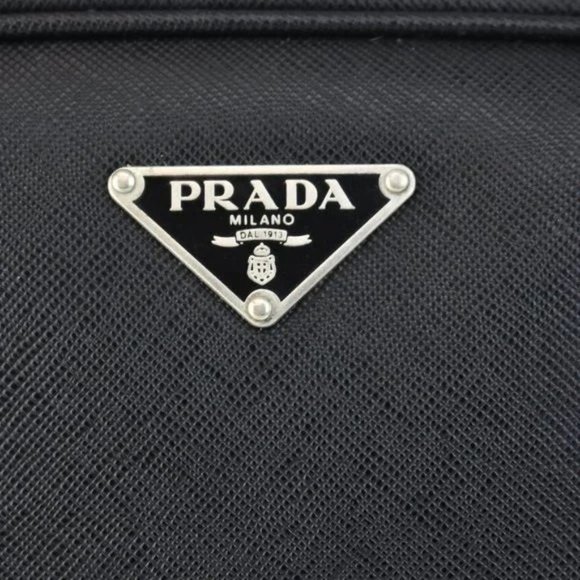PRADA: Black, Saffiano Leather & Silver Logo Tote Bag - Picture 4 of 12